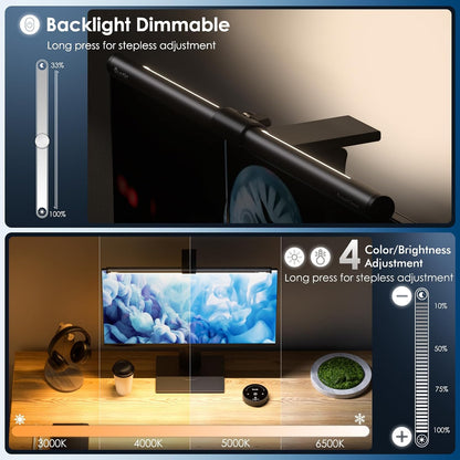 White Monitor Light Bar with Backlight, Desk Light with Remote