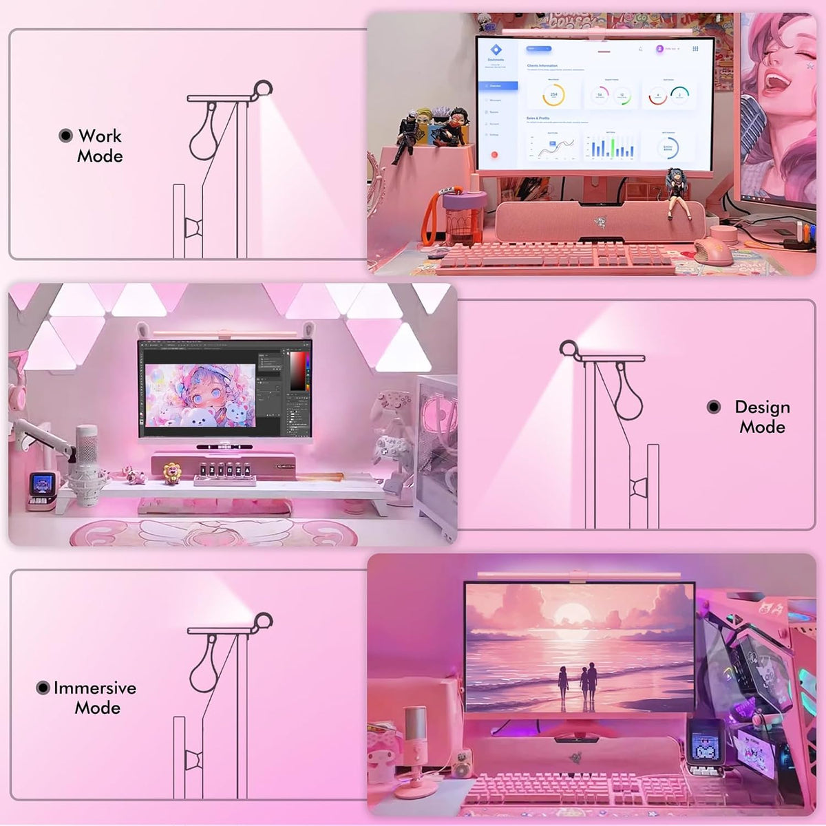 White Monitor Light Bar with Backlight, Desk Light with Remote
