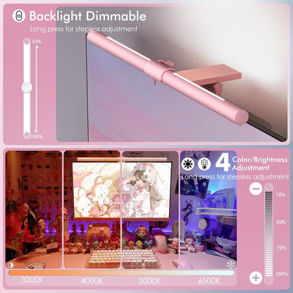 White Monitor Light Bar with Backlight, Desk Light with Remote