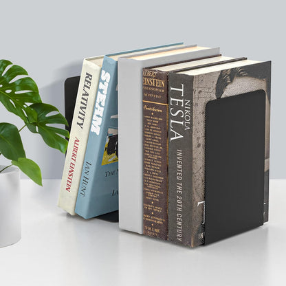 Bookends 1 Pair, Black Metal Book Ends, Heavy Bookends for Shelves, Book Stopper for Heavy Books, Book Organizer for Home Office School Supplies