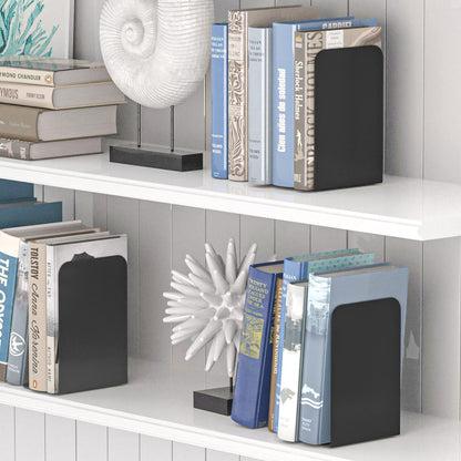 Bookends 1 Pair, Black Metal Book Ends, Heavy Bookends for Shelves, Book Stopper for Heavy Books, Book Organizer for Home Office School Supplies