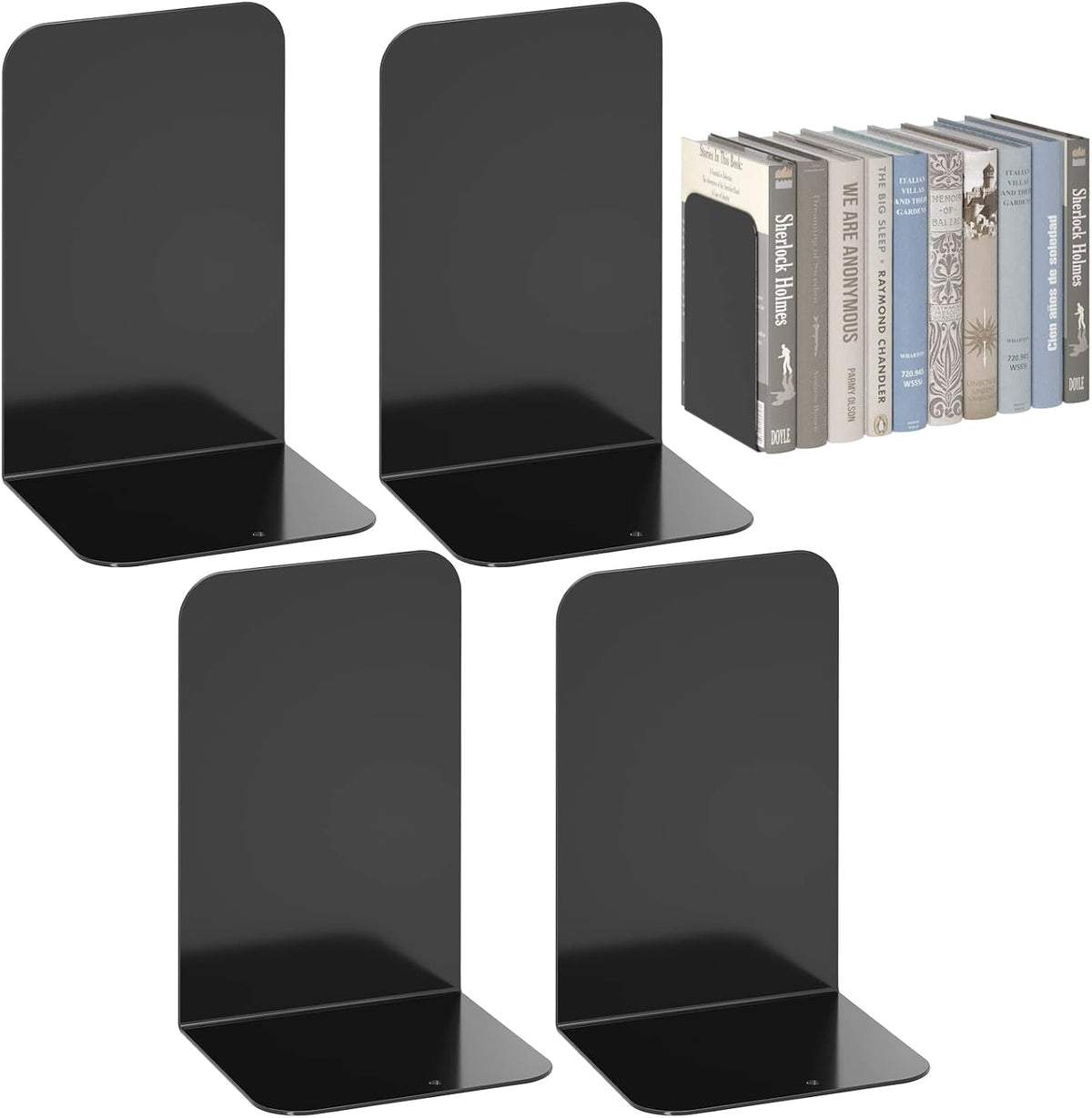 Bookends 1 Pair, Black Metal Book Ends, Heavy Bookends for Shelves, Book Stopper for Heavy Books, Book Organizer for Home Office School Supplies