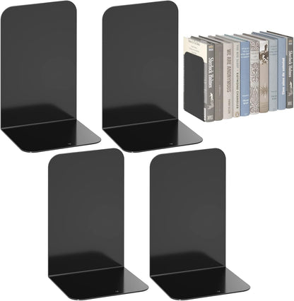Bookends 1 Pair, Black Metal Book Ends, Heavy Bookends for Shelves, Book Stopper for Heavy Books, Book Organizer for Home Office School Supplies