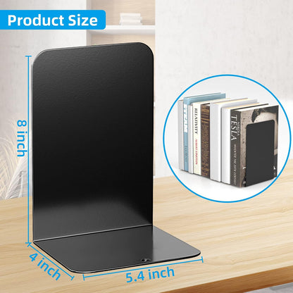 Bookends 1 Pair, Black Metal Book Ends, Heavy Bookends for Shelves, Book Stopper for Heavy Books, Book Organizer for Home Office School Supplies