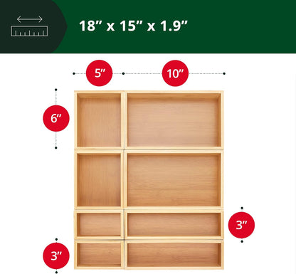 5-Piece Bamboo Drawer Organizer Set – Multi-Use Storage Trays for Kitchen, Bathroom, Office, Makeup, Jewelry & More – Junk Drawer Tray, Utensil Holder, Storage Box & Bin Set (5 Boxes)