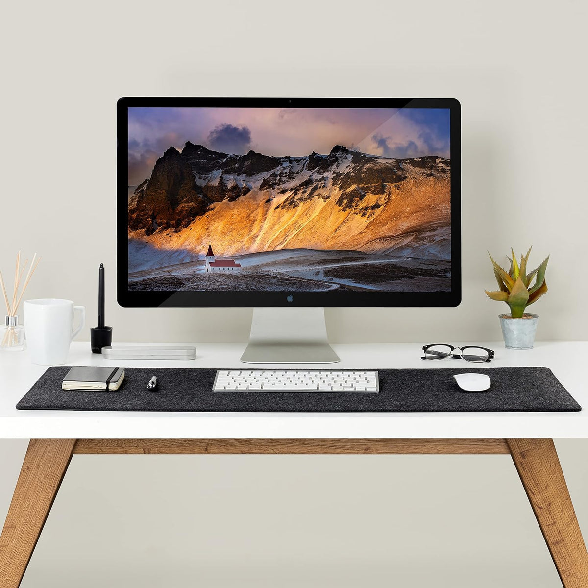 Premium Felt Desk Mat | Large 15.75" x 36" | Multifunctional Desk Pad for Home Office | Light Gray