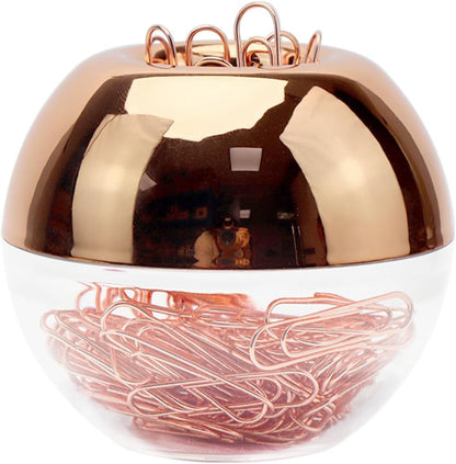 Rose Gold Paper Clip Holder Dispenser & 100 Paper Clips