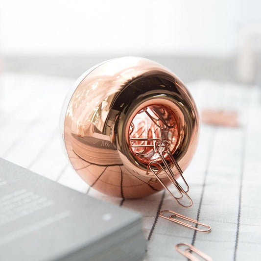Rose Gold Paper Clip Holder Dispenser & 100 Paper Clips