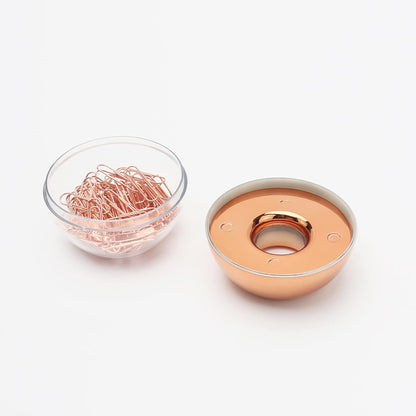 Rose Gold Paper Clip Holder Dispenser & 100 Paper Clips