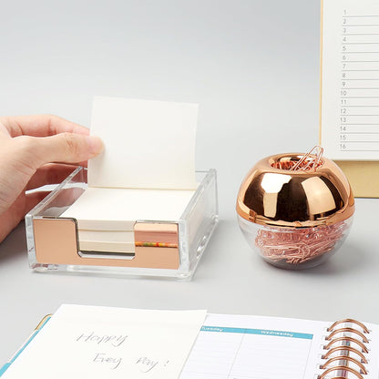 Rose Gold Paper Clip Holder Dispenser & 100 Paper Clips