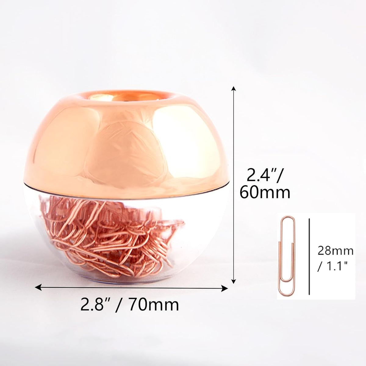 Rose Gold Paper Clip Holder Dispenser & 100 Paper Clips