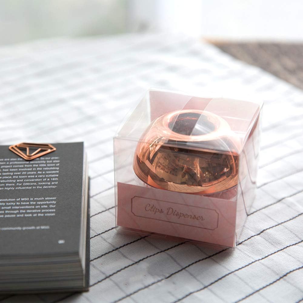 Rose Gold Paper Clip Holder Dispenser & 100 Paper Clips