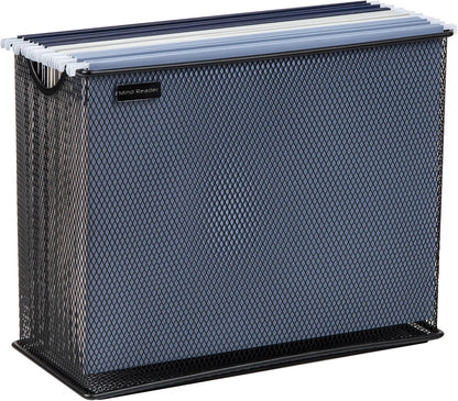 Vertical File Storage, Desktop Organizer, Hanging Files, Office, Metal Mesh, 12.25"L x 5.5"W x 10"H, Black