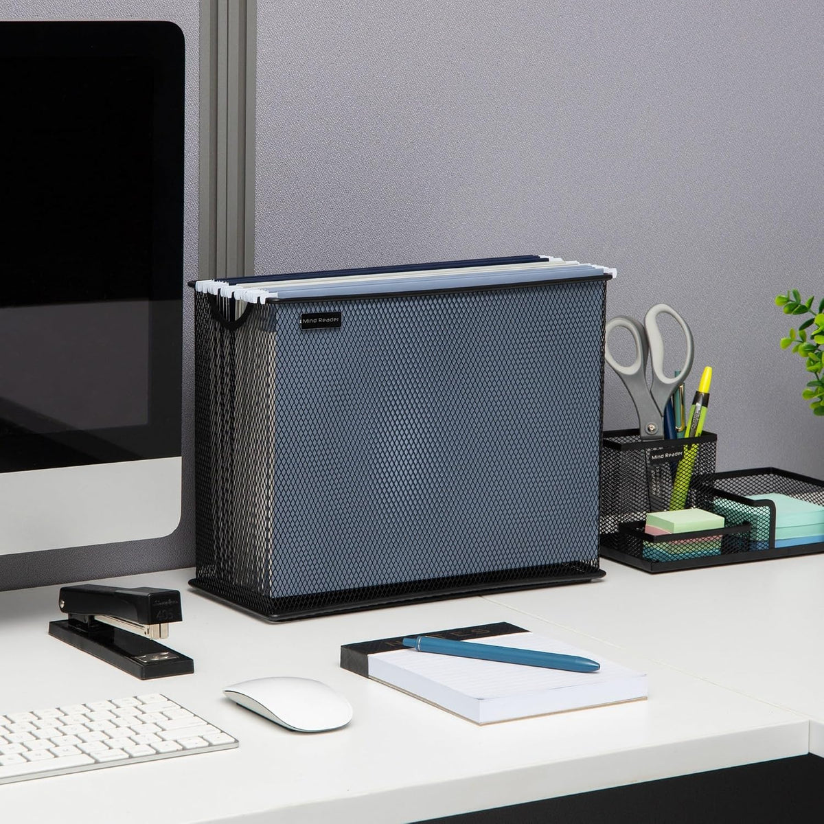 Vertical File Storage, Desktop Organizer, Hanging Files, Office, Metal Mesh, 12.25"L x 5.5"W x 10"H, Black