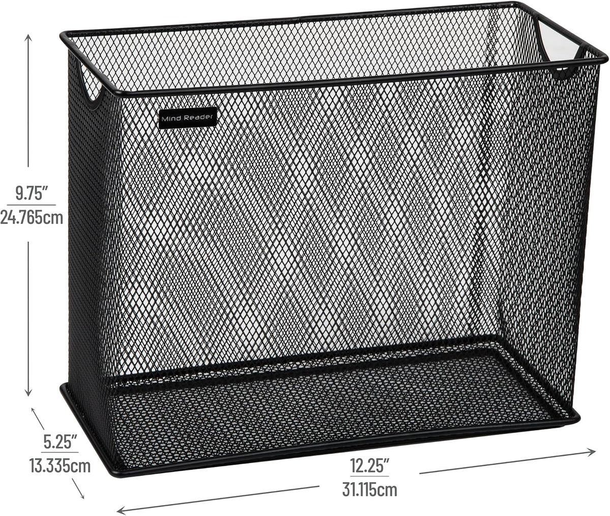Vertical File Storage, Desktop Organizer, Hanging Files, Office, Metal Mesh, 12.25"L x 5.5"W x 10"H, Black