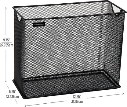 Vertical File Storage, Desktop Organizer, Hanging Files, Office, Metal Mesh, 12.25"L x 5.5"W x 10"H, Black