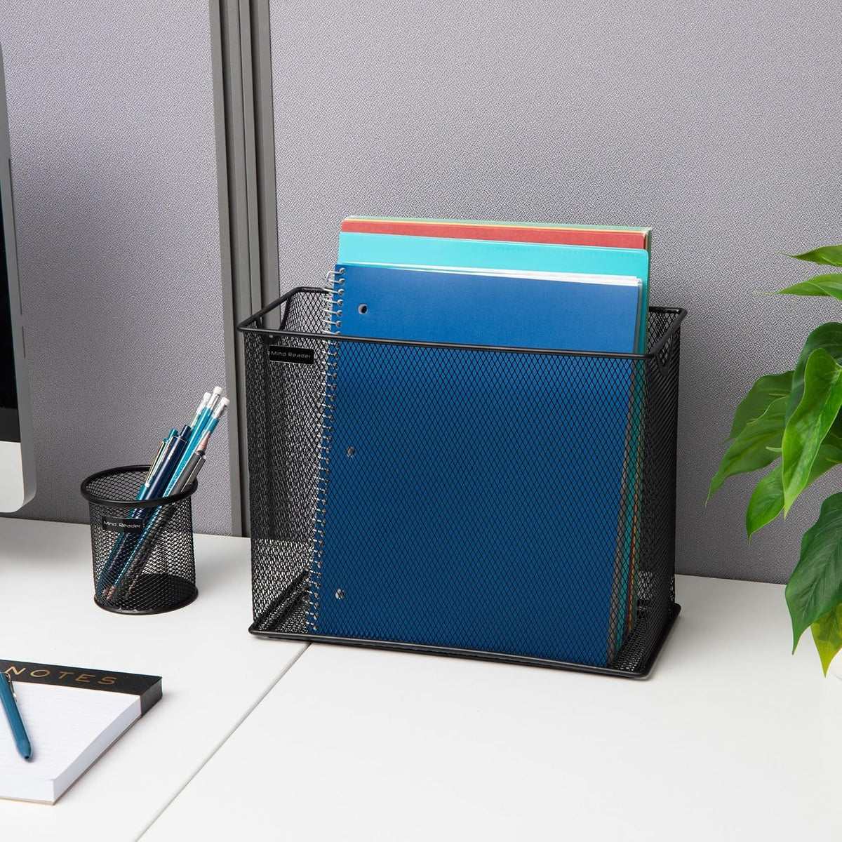 Vertical File Storage, Desktop Organizer, Hanging Files, Office, Metal Mesh, 12.25"L x 5.5"W x 10"H, Black