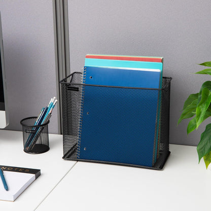 Vertical File Storage, Desktop Organizer, Hanging Files, Office, Metal Mesh, 12.25"L x 5.5"W x 10"H, Black