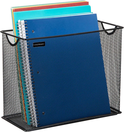 Vertical File Storage, Desktop Organizer, Hanging Files, Office, Metal Mesh, 12.25"L x 5.5"W x 10"H, Black