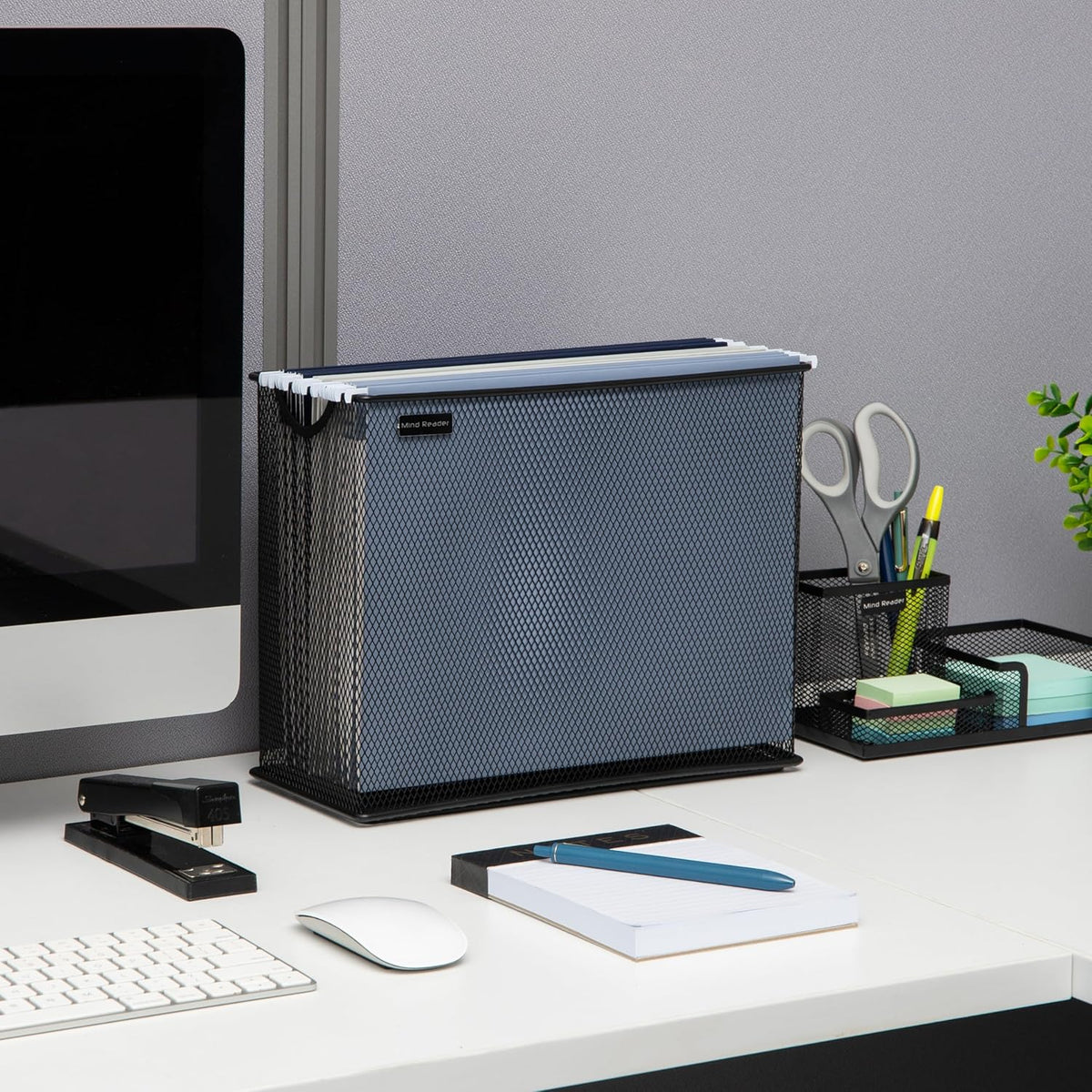 Vertical File Storage, Desktop Organizer, Hanging Files, Office, Metal Mesh, 12.25"L x 5.5"W x 10"H, Black