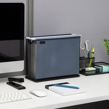 Vertical File Storage, Desktop Organizer, Hanging Files, Office, Metal Mesh, 12.25"L x 5.5"W x 10"H, Black