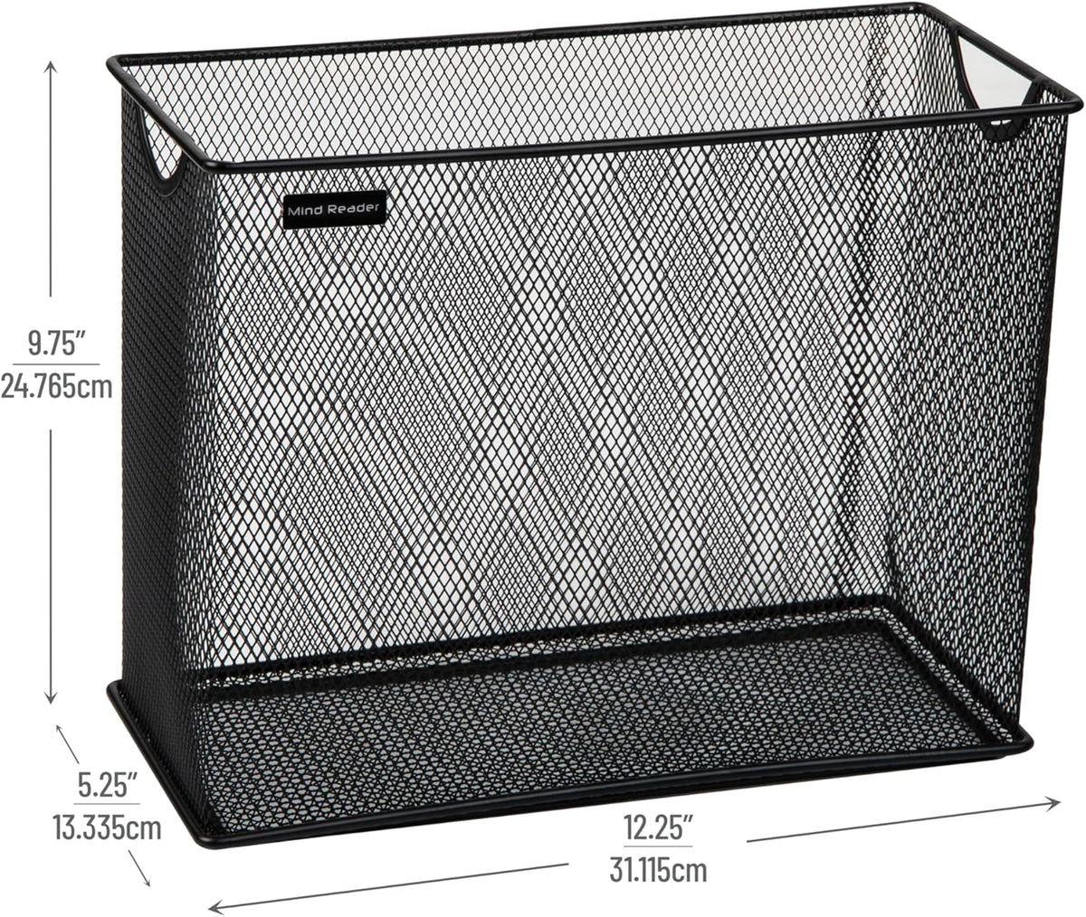 Vertical File Storage, Desktop Organizer, Hanging Files, Office, Metal Mesh, 12.25"L x 5.5"W x 10"H, Black