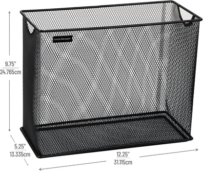 Vertical File Storage, Desktop Organizer, Hanging Files, Office, Metal Mesh, 12.25"L x 5.5"W x 10"H, Black