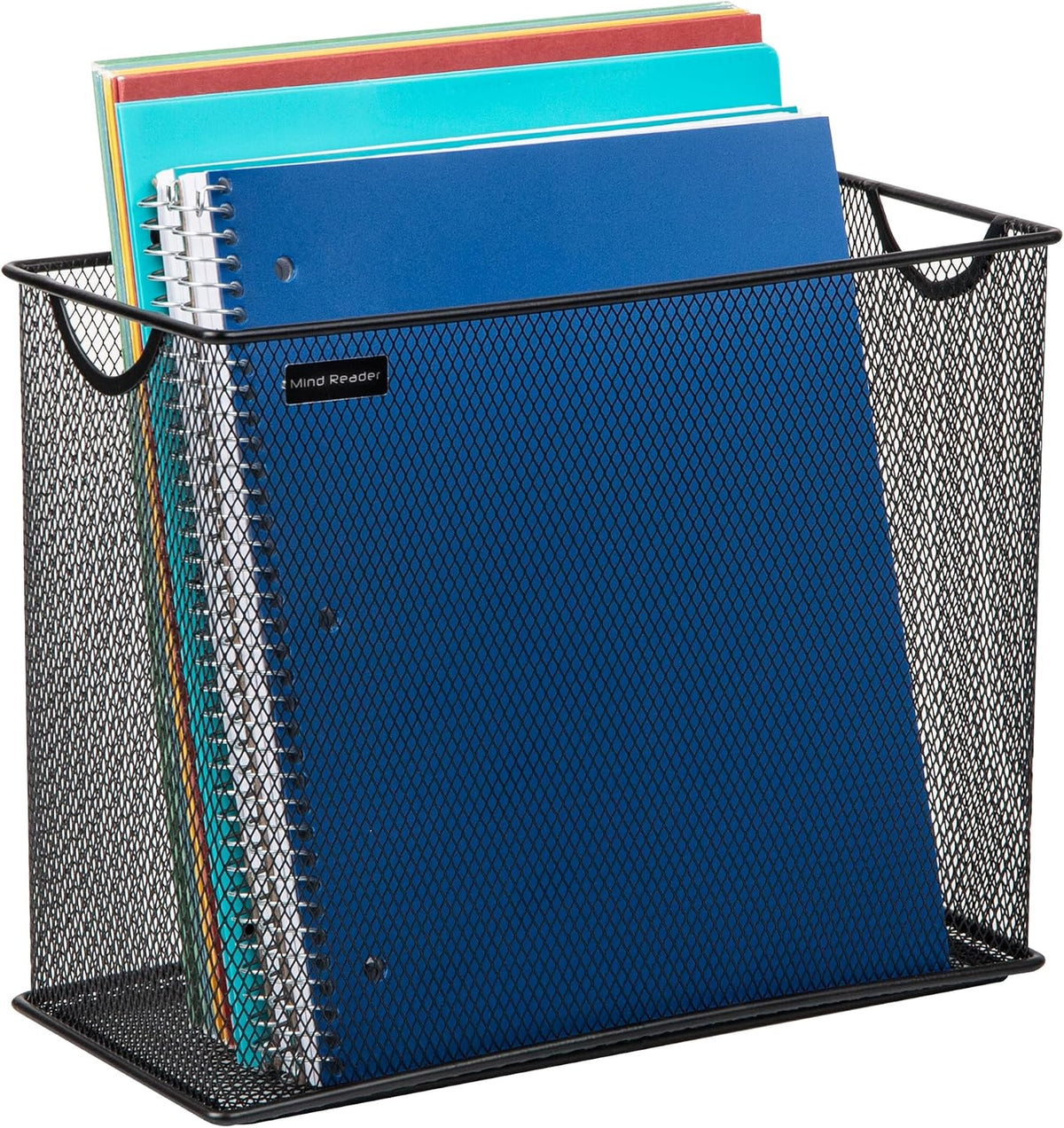 Vertical File Storage, Desktop Organizer, Hanging Files, Office, Metal Mesh, 12.25"L x 5.5"W x 10"H, Black