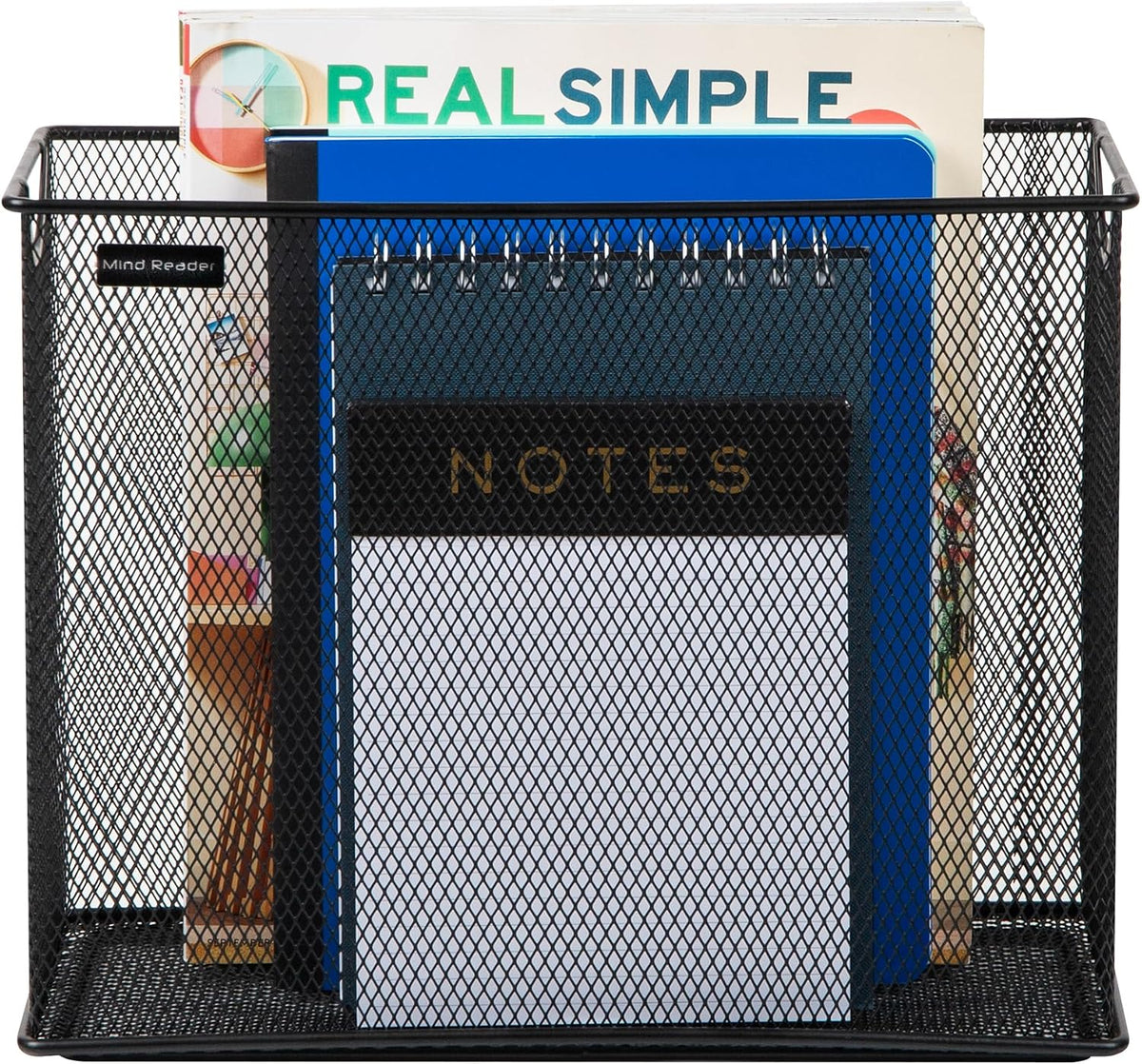 Vertical File Storage, Desktop Organizer, Hanging Files, Office, Metal Mesh, 12.25"L x 5.5"W x 10"H, Black