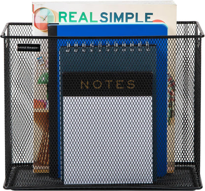 Vertical File Storage, Desktop Organizer, Hanging Files, Office, Metal Mesh, 12.25"L x 5.5"W x 10"H, Black
