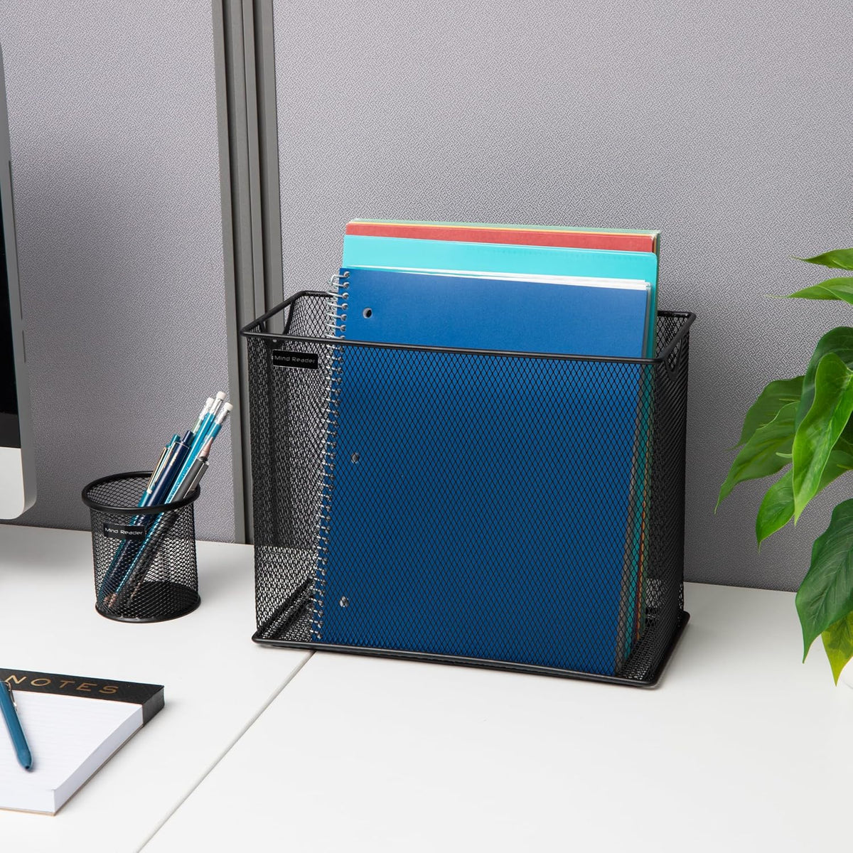 Vertical File Storage, Desktop Organizer, Hanging Files, Office, Metal Mesh, 12.25"L x 5.5"W x 10"H, Black