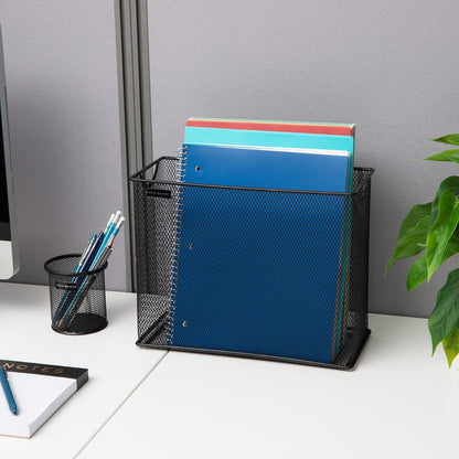 Vertical File Storage, Desktop Organizer, Hanging Files, Office, Metal Mesh, 12.25"L x 5.5"W x 10"H, Black