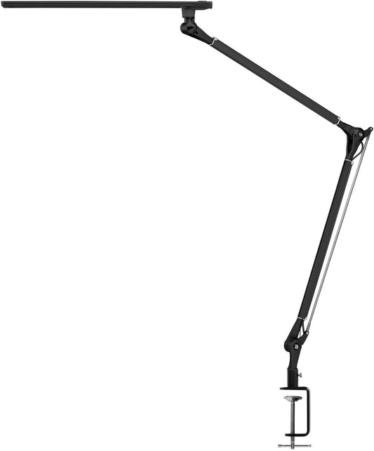 E7 LED Desk Lamp with Clamp - Adjustable 3 Color Modes, Dimmable Black Architect Light for Standing Desk, Home Office, Dual Monitor Computer Work