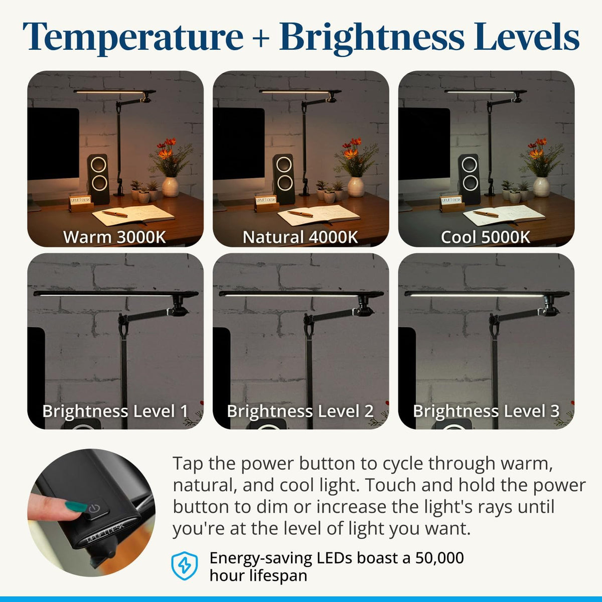 E7 LED Desk Lamp with Clamp - Adjustable 3 Color Modes, Dimmable Black Architect Light for Standing Desk, Home Office, Dual Monitor Computer Work