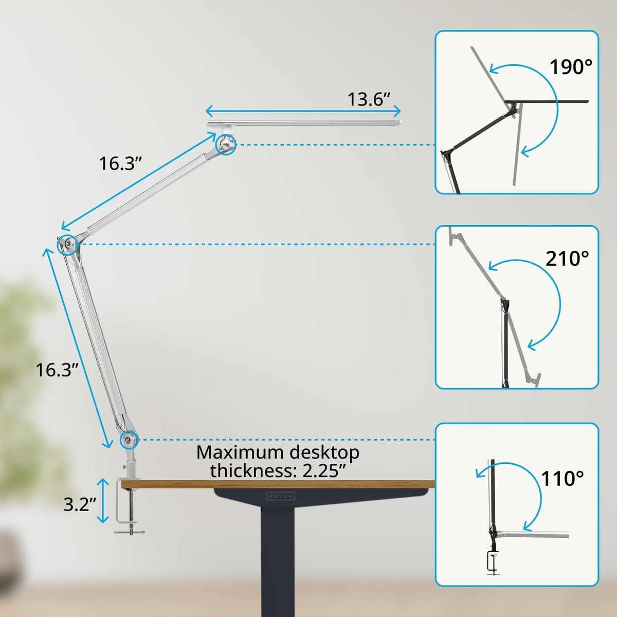E7 LED Desk Lamp with Clamp - Adjustable 3 Color Modes, Dimmable Black Architect Light for Standing Desk, Home Office, Dual Monitor Computer Work