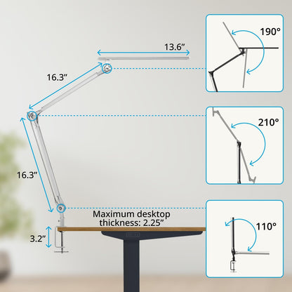 E7 LED Desk Lamp with Clamp - Adjustable 3 Color Modes, Dimmable Black Architect Light for Standing Desk, Home Office, Dual Monitor Computer Work