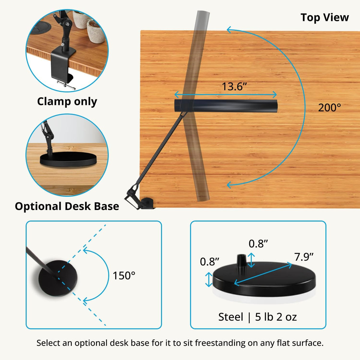 E7 LED Desk Lamp with Clamp - Adjustable 3 Color Modes, Dimmable Black Architect Light for Standing Desk, Home Office, Dual Monitor Computer Work