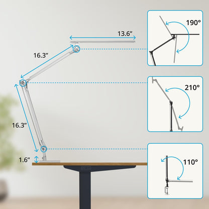 E7 LED Desk Lamp with Clamp - Adjustable 3 Color Modes, Dimmable Black Architect Light for Standing Desk, Home Office, Dual Monitor Computer Work