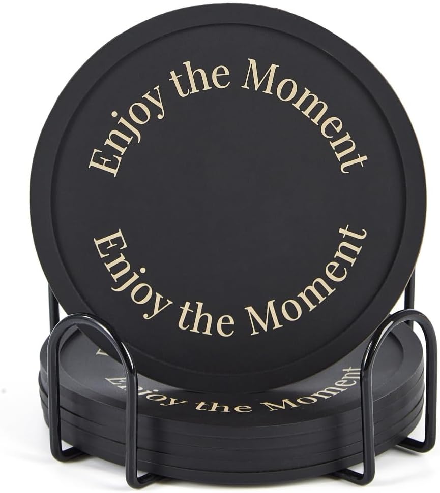 Silicone Coasters Set of 6, Premium Drink Coaster with Holder, Non-Slip, Non-Stick, Dishwasher Safe, Perfect for Hot and Cold Drinks, Protect Your Desks and Tables(6 Black)