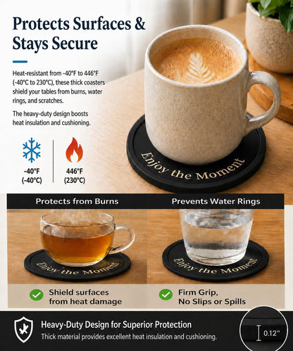 Silicone Coasters Set of 6, Premium Drink Coaster with Holder, Non-Slip, Non-Stick, Dishwasher Safe, Perfect for Hot and Cold Drinks, Protect Your Desks and Tables(6 Black)