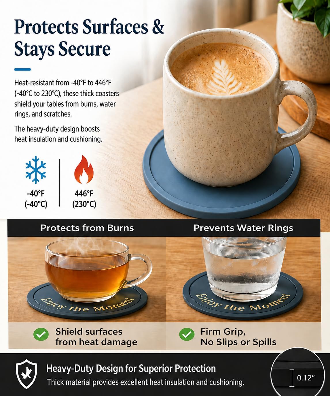 Silicone Coasters Set of 6, Premium Drink Coaster with Holder, Non-Slip, Non-Stick, Dishwasher Safe, Perfect for Hot and Cold Drinks, Protect Your Desks and Tables(6 Black)