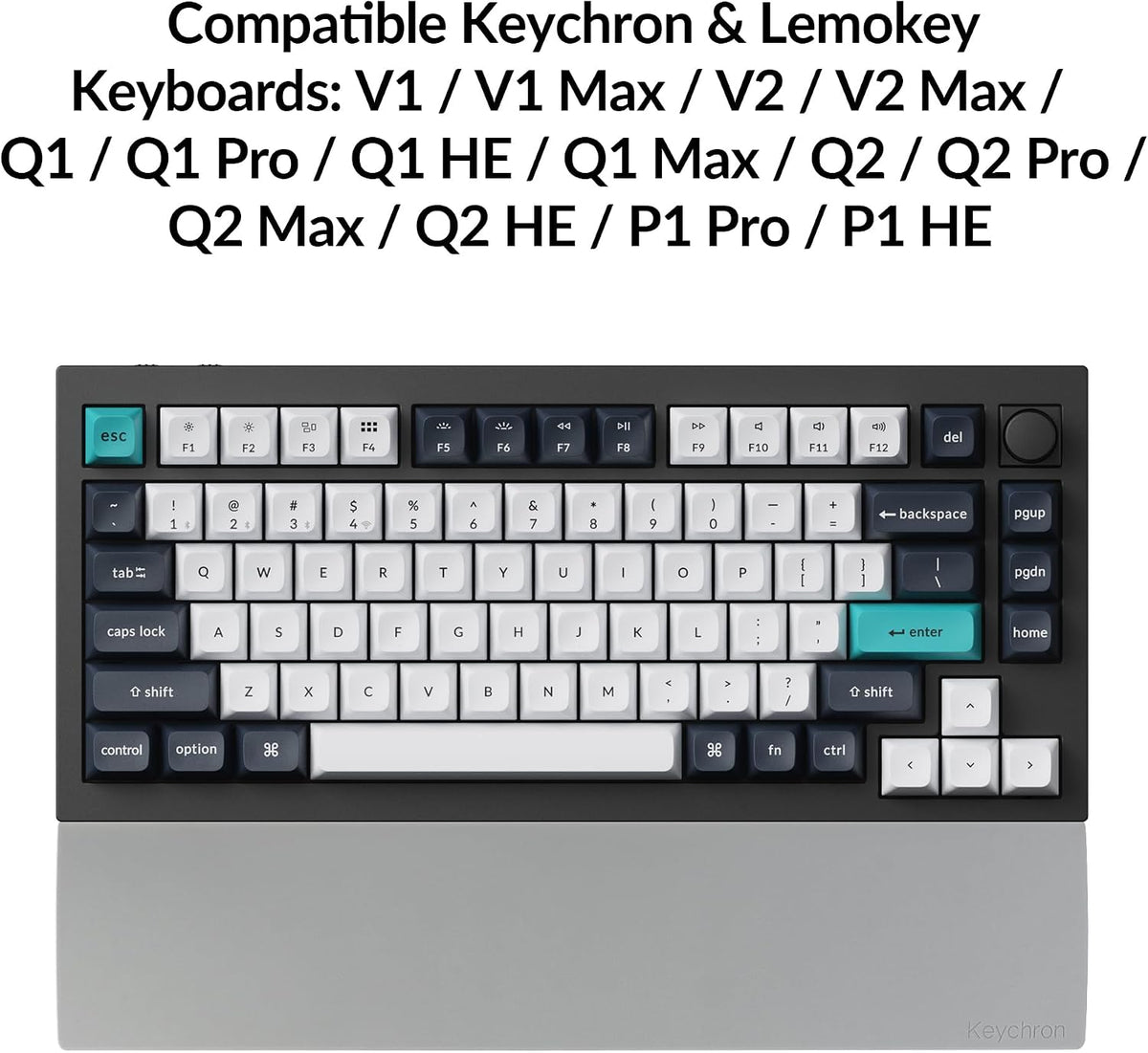 Silicone Wrist & Palm Rest, 12.89" Length – Supports 75% Compact Keyboard Series V1/V2/Q1/Q2/Q9 & Lemokey P1 (Pro/Max/HE) – Anti-Slip Base – Smooth & Washable - Black