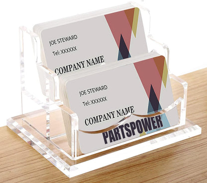 PARTSPOWER Acrylic Business Card Holder for Desk, Horizontal Clear Business Name Card Display Stand, Desk Accessory Business Name Card Organizer (Horizontal, 2-Slot)