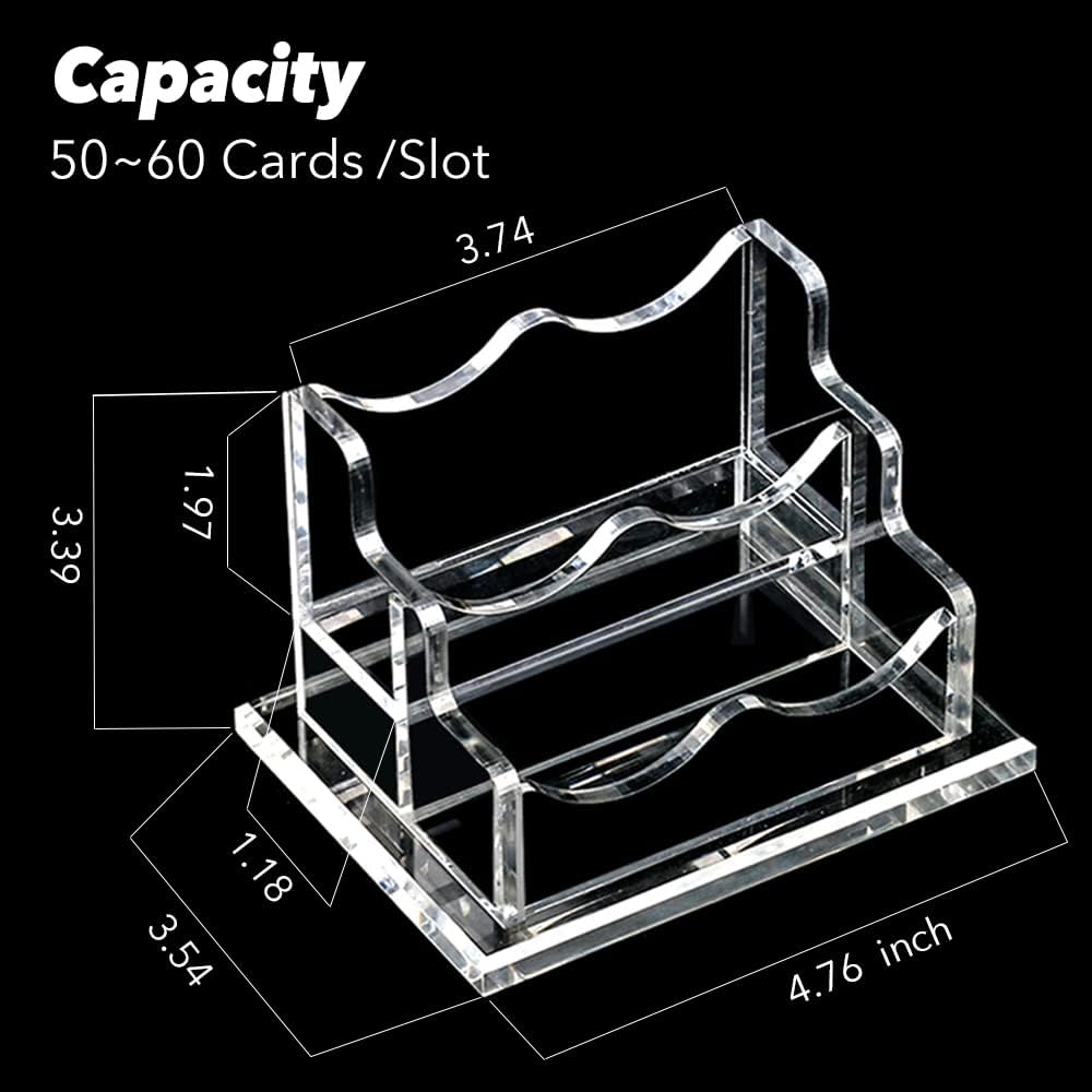 PARTSPOWER Acrylic Business Card Holder for Desk, Horizontal Clear Business Name Card Display Stand, Desk Accessory Business Name Card Organizer (Horizontal, 2-Slot)