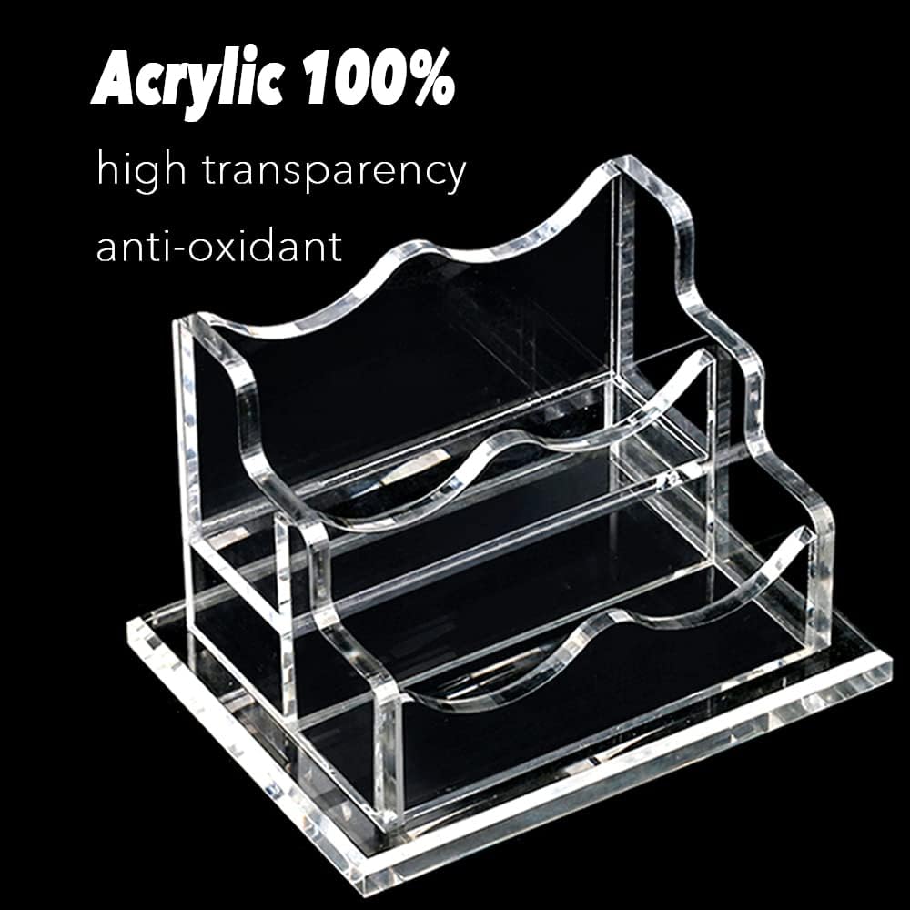 PARTSPOWER Acrylic Business Card Holder for Desk, Horizontal Clear Business Name Card Display Stand, Desk Accessory Business Name Card Organizer (Horizontal, 2-Slot)