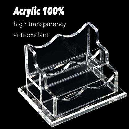 PARTSPOWER Acrylic Business Card Holder for Desk, Horizontal Clear Business Name Card Display Stand, Desk Accessory Business Name Card Organizer (Horizontal, 2-Slot)