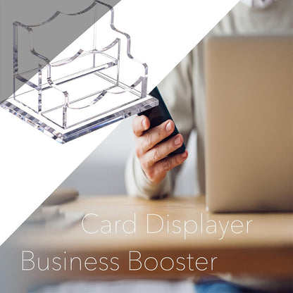 PARTSPOWER Acrylic Business Card Holder for Desk, Horizontal Clear Business Name Card Display Stand, Desk Accessory Business Name Card Organizer (Horizontal, 2-Slot)
