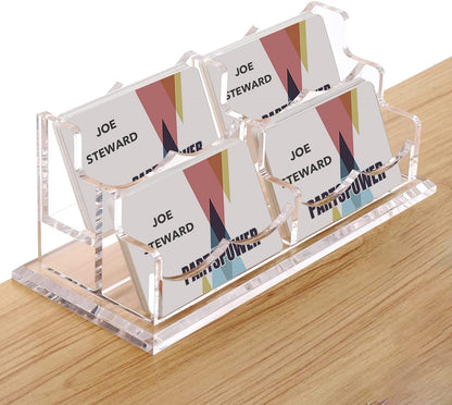 PARTSPOWER Acrylic Business Card Holder for Desk, Horizontal Clear Business Name Card Display Stand, Desk Accessory Business Name Card Organizer (Horizontal, 2-Slot)