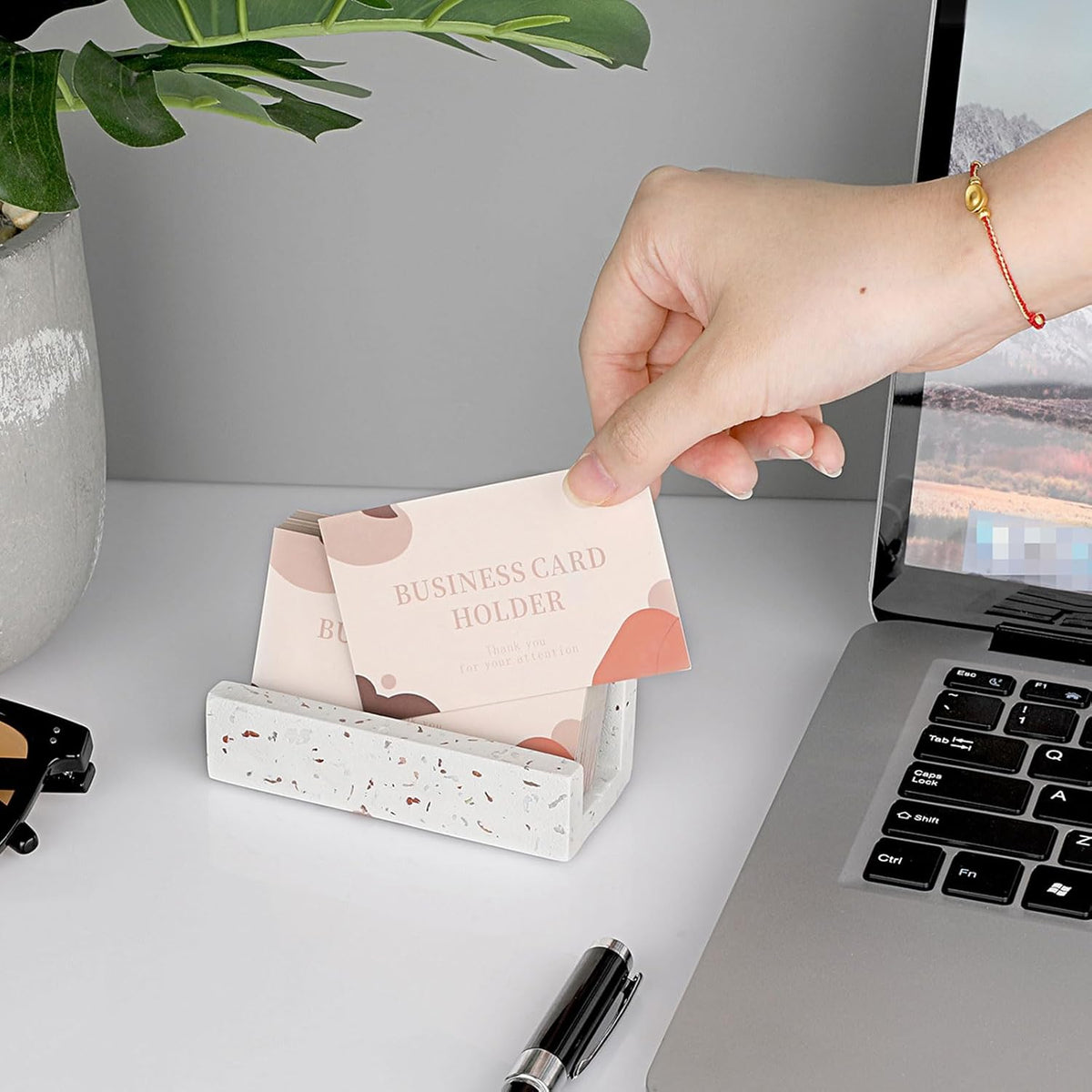 Business Card Holder for Desk Terrazzo Business Card Display Stand
