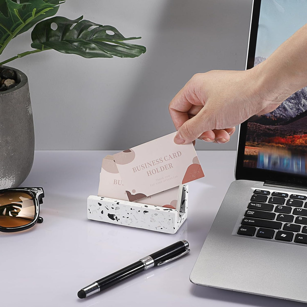 Business Card Holder for Desk Terrazzo Business Card Display Stand